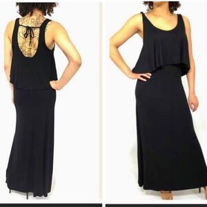 NWT Black Flutter sleeve Low Back Maxi Black